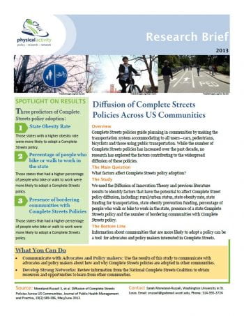 Diffusion of Complete Streets Policies Across US Communities (pdf)